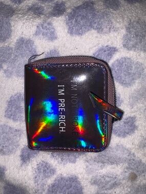 Holographic Zip Wallet with Tone Quote